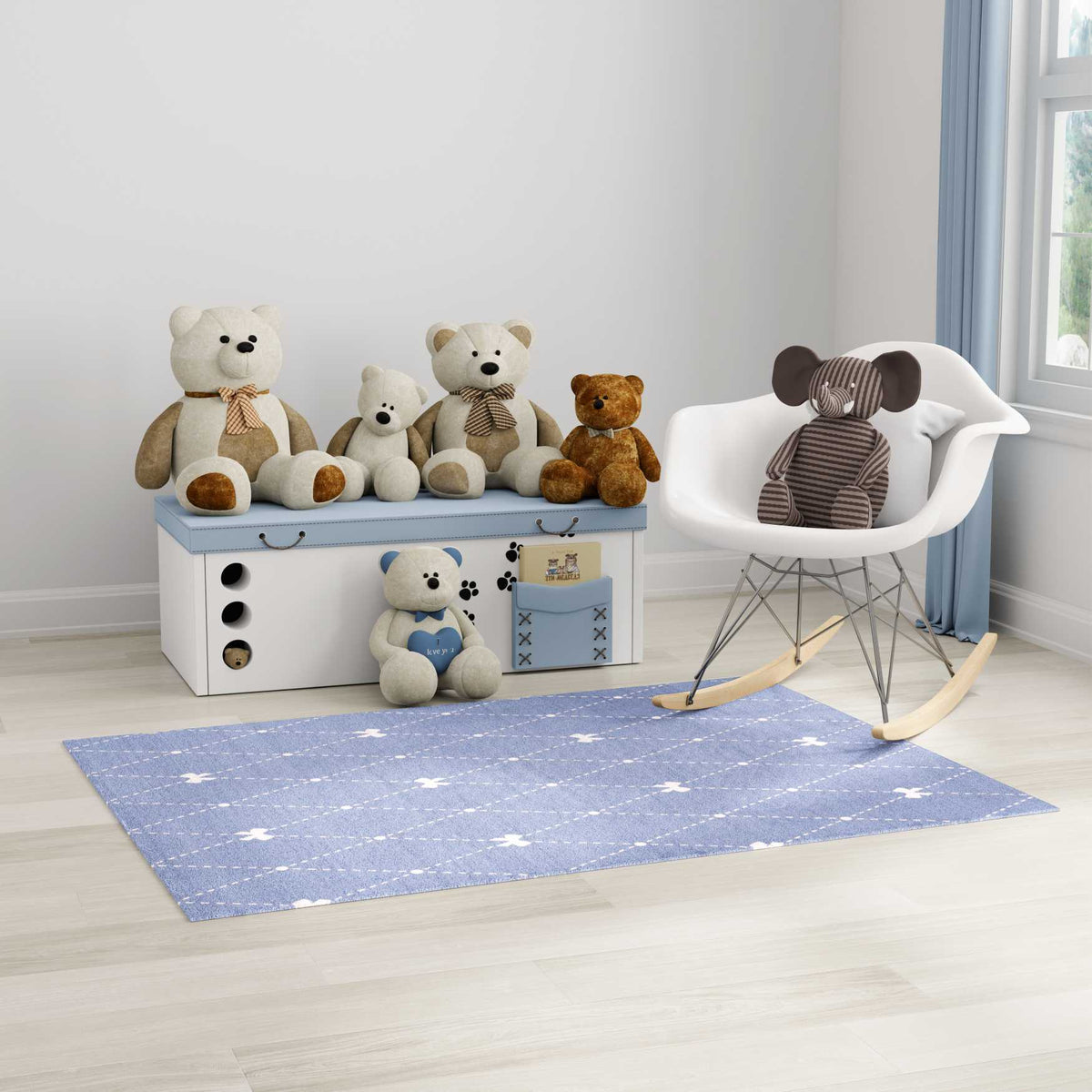 Bows Blue & White Area Rug