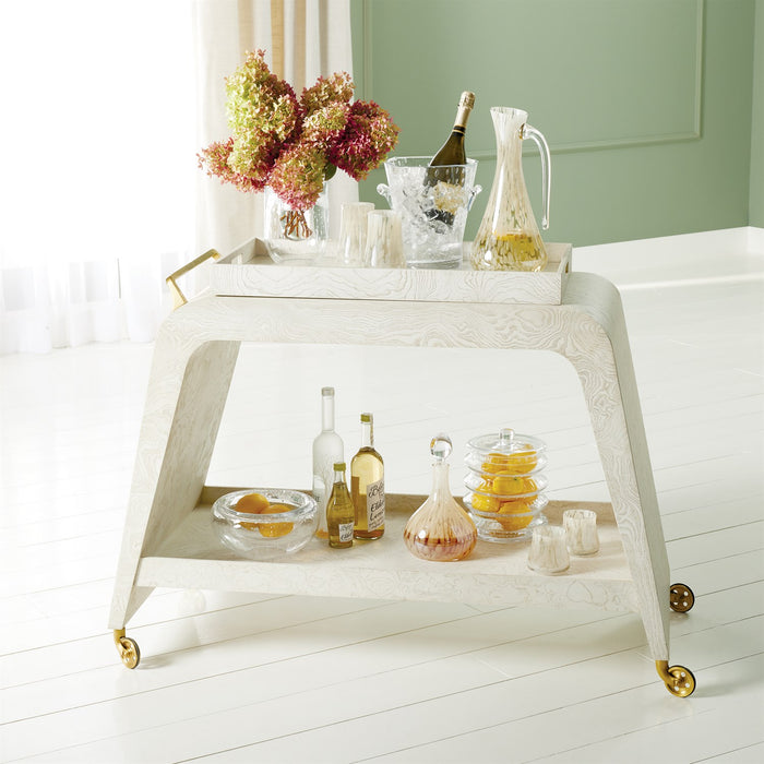 Baxter White Burl & Gold Bar Cart & Tray