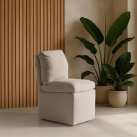 Damaris Modern Beige Linen Dining Chair With Castor Wheels