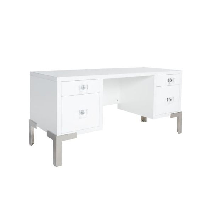 Camilla White Desk with Acrylic & Silver Accents
