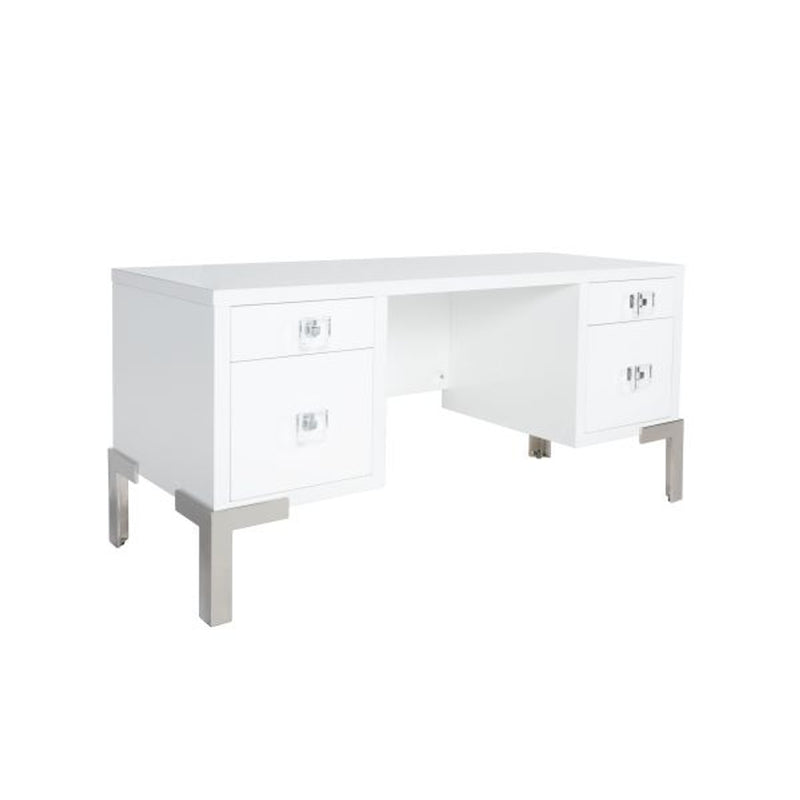 Camilla White Desk with Acrylic & Silver Accents