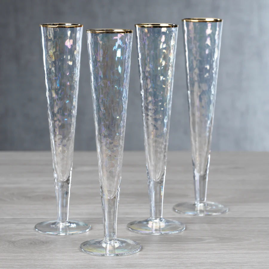 Aperitivo Slim Champagne Flute Luster with Gold Rim - Set of 12