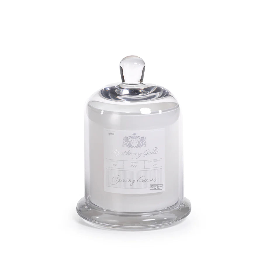 Apothecary Spring Crocus Scented White Candle with Glass Dome (Set 0f 4) (2 Sizes Available)