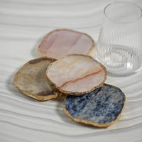 Agate Marble Glass Coaster with Gold Rim - Pink Tone ( Set of 12)