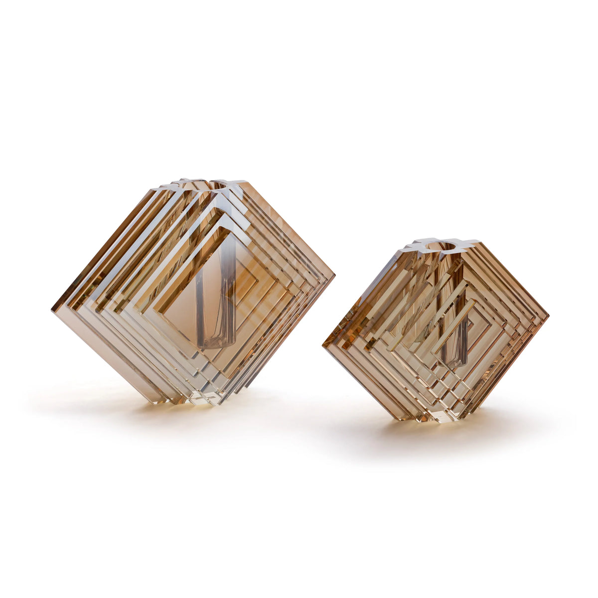 Brianna Amber Diamond Motif Crustal Glass Vase - (2 Sizes Available) Set of 2