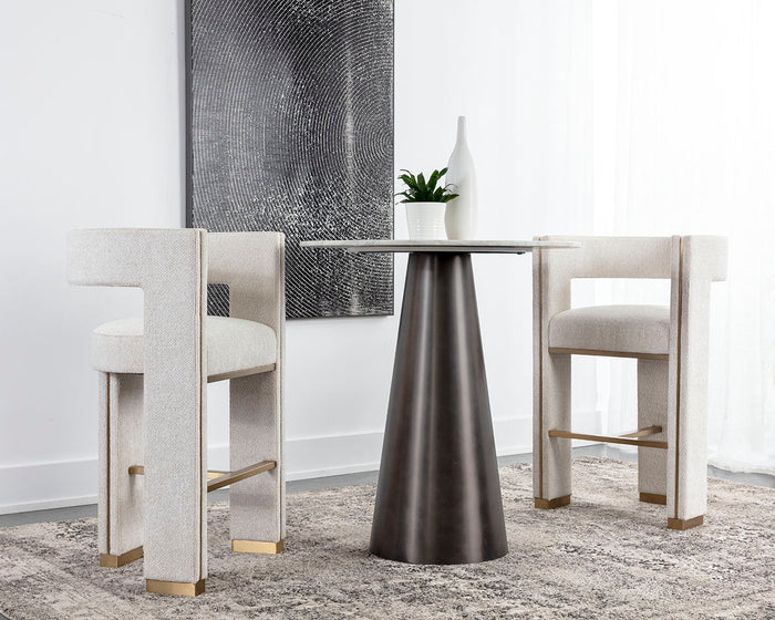 Adamina Light Barley Performance Fabric & Gold Bar Stool