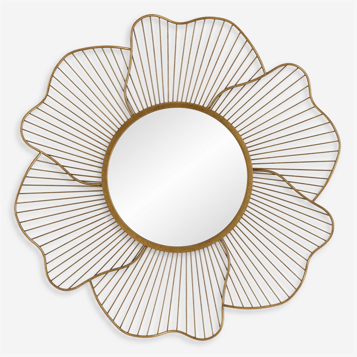 Floral 43" Gold Leaf Round Mirror