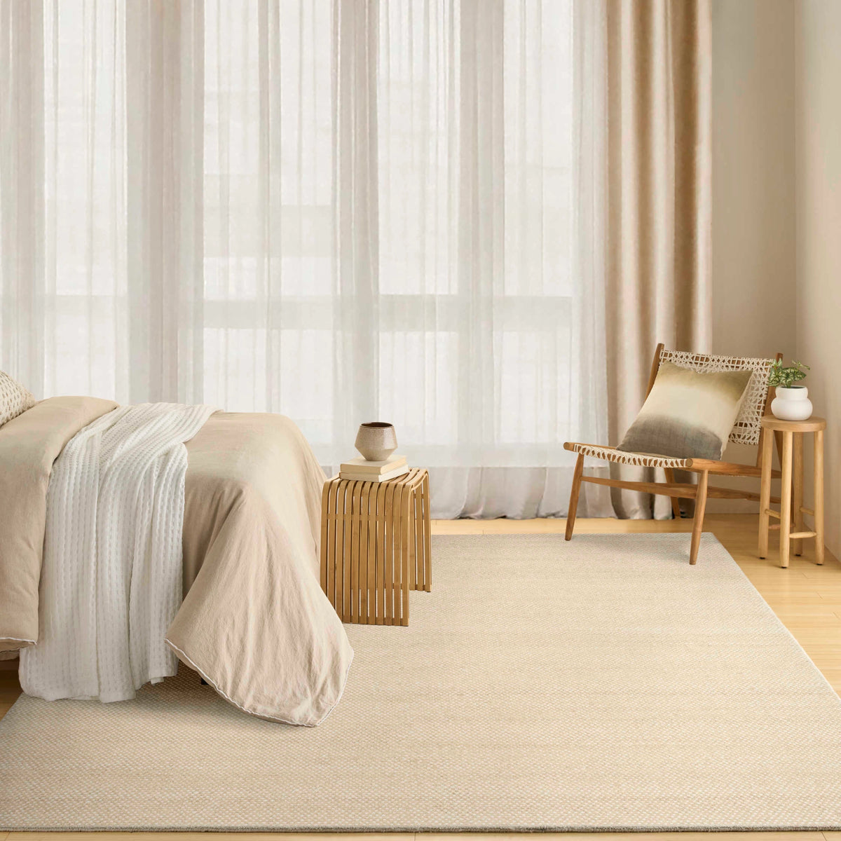 Everly Ivory Beige Wool Blend Area Rug