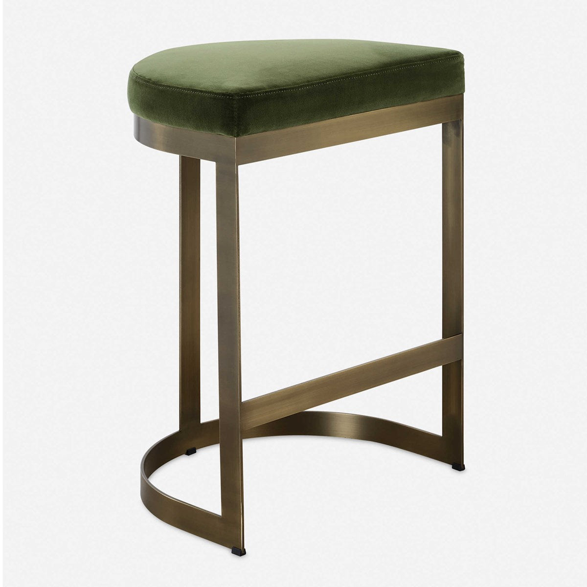 Crystal Moss Green Velvet & Gold Counter Stool