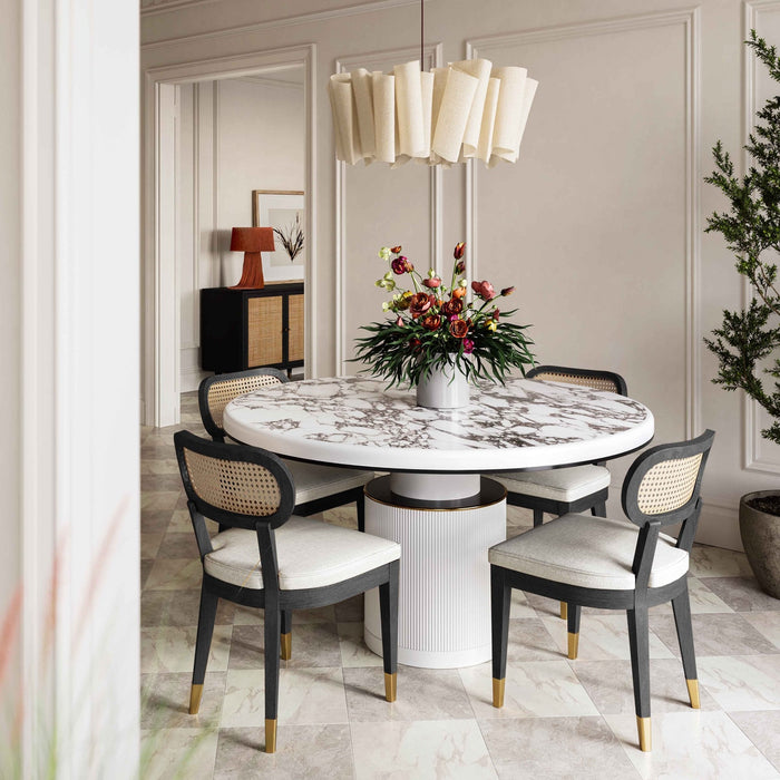 Mazie Black Dining Chair in Cream Performance Linen