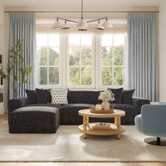 Mindy Charcoal Chenille Basketweave Ottoman