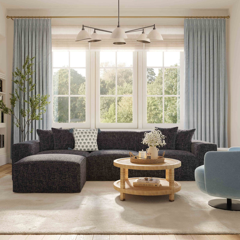 Mindy Charcoal Chenille Basketweave Ottoman