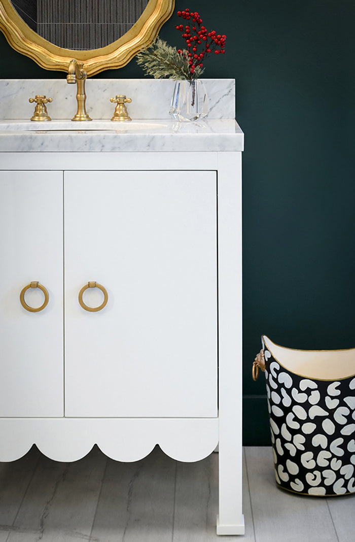 Marleigh 30.5" White Scallop & Marble Bath Vanity