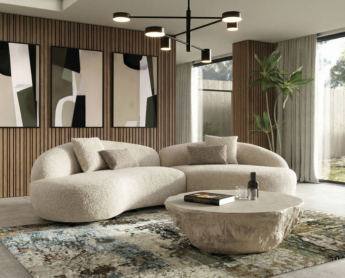 Nara 131.5" Beige Fabric Right Facing Chaise Sectional Sofa