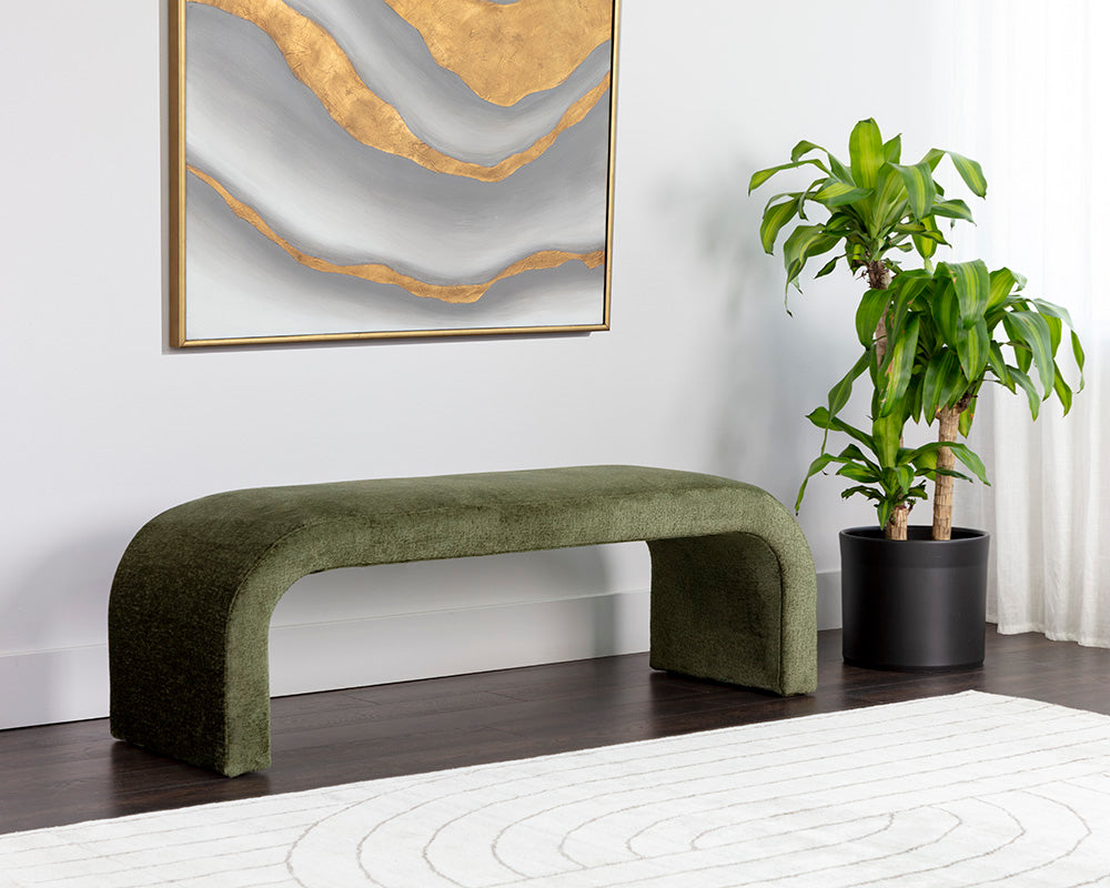 Nahara Rich Olive Plush Upholstered Arch Bench