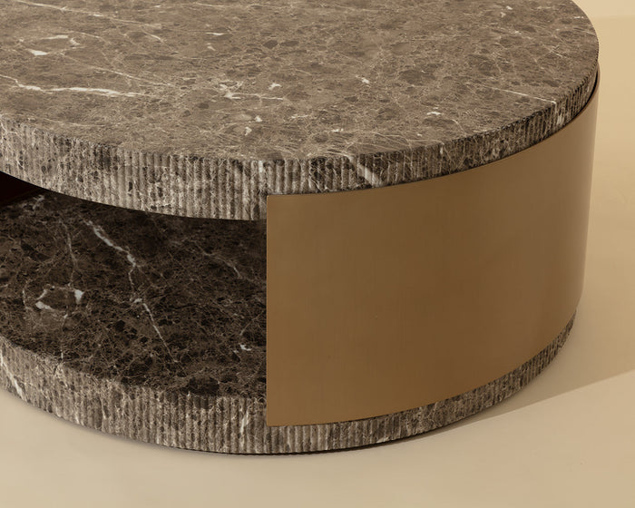 Cavette Dark Emperador Faux Marble & Brass Coffee Table - Indoor/Outdoor