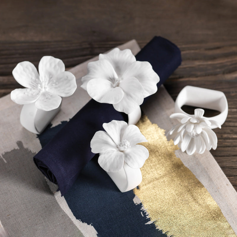 Adeline Assorted Bone China Flower Napkin Rings - Set of 12