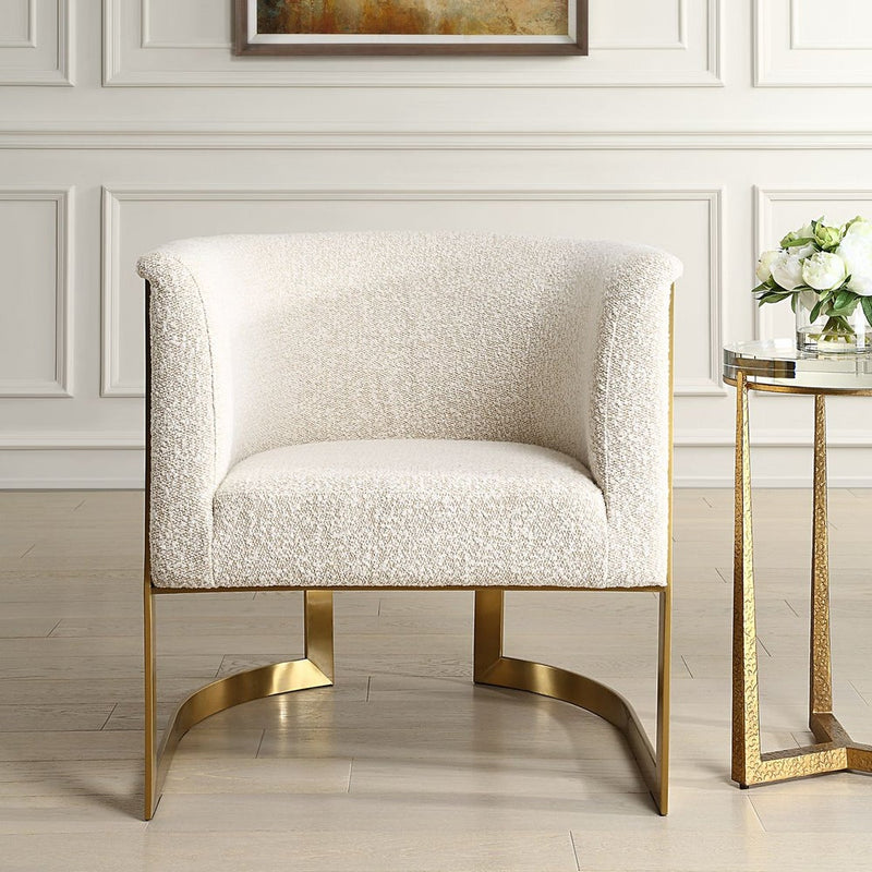 Linah Tan Boucle & Gold Accent Chair