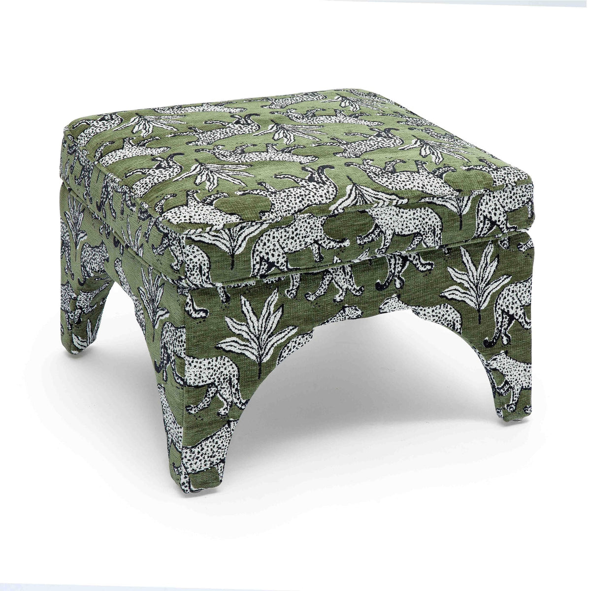 Kaelie Olive Green Leopard Performance Jacquard Ottoman