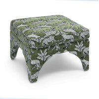 Kaelie Olive Green Leopard Performance Jacquard Ottoman