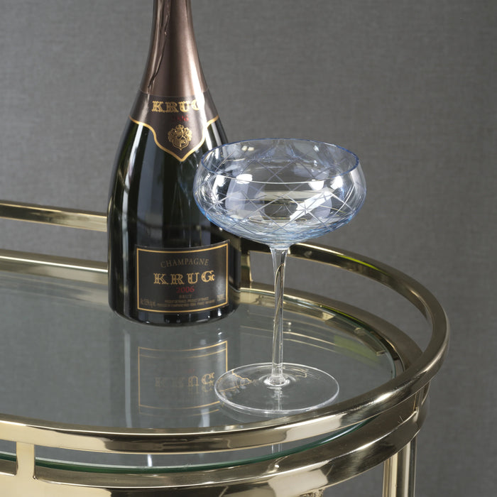 Audrey Blue Hand Etched Martini/Champagne Glass  - Set of 8