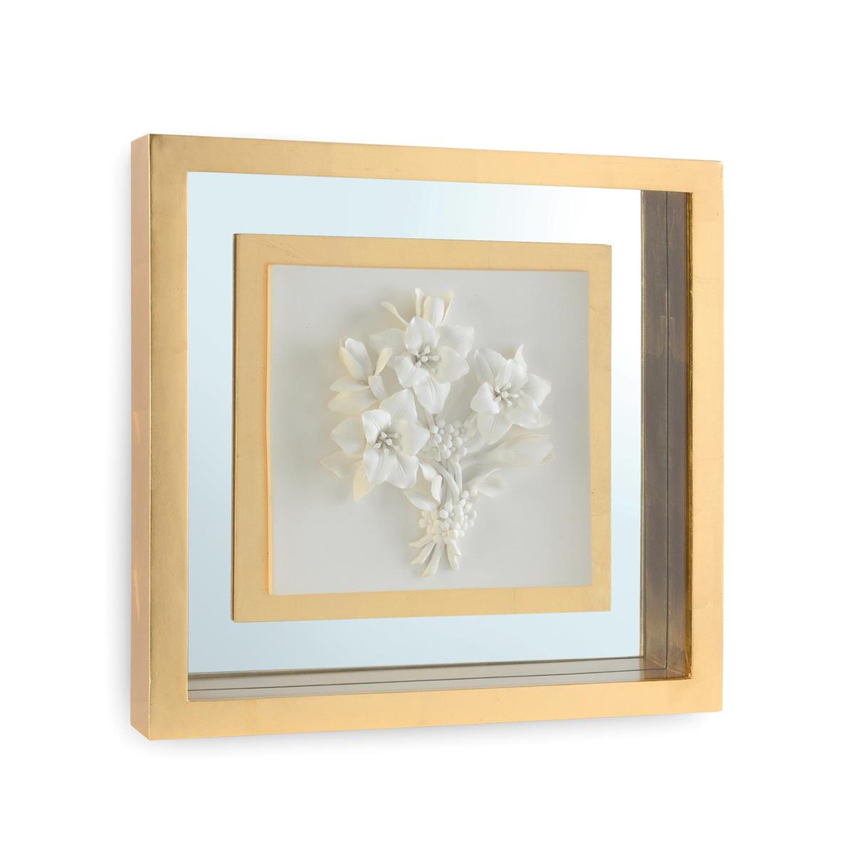 Josiane Botanical Porcelain Flower Shadow Box Wall Art with Gold Leaf Frame (4 Styles)
