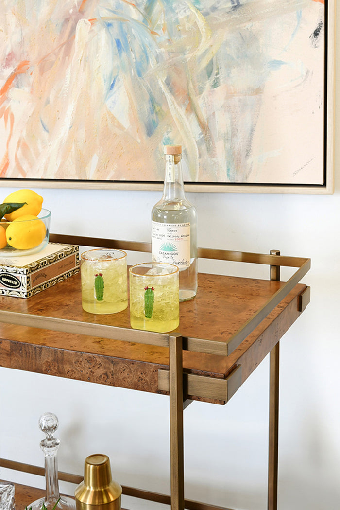 Georgiana Dark Burl Wood & Brass Bar Cart
