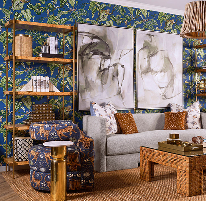 Jillian Burl Wood & Brass Shelving