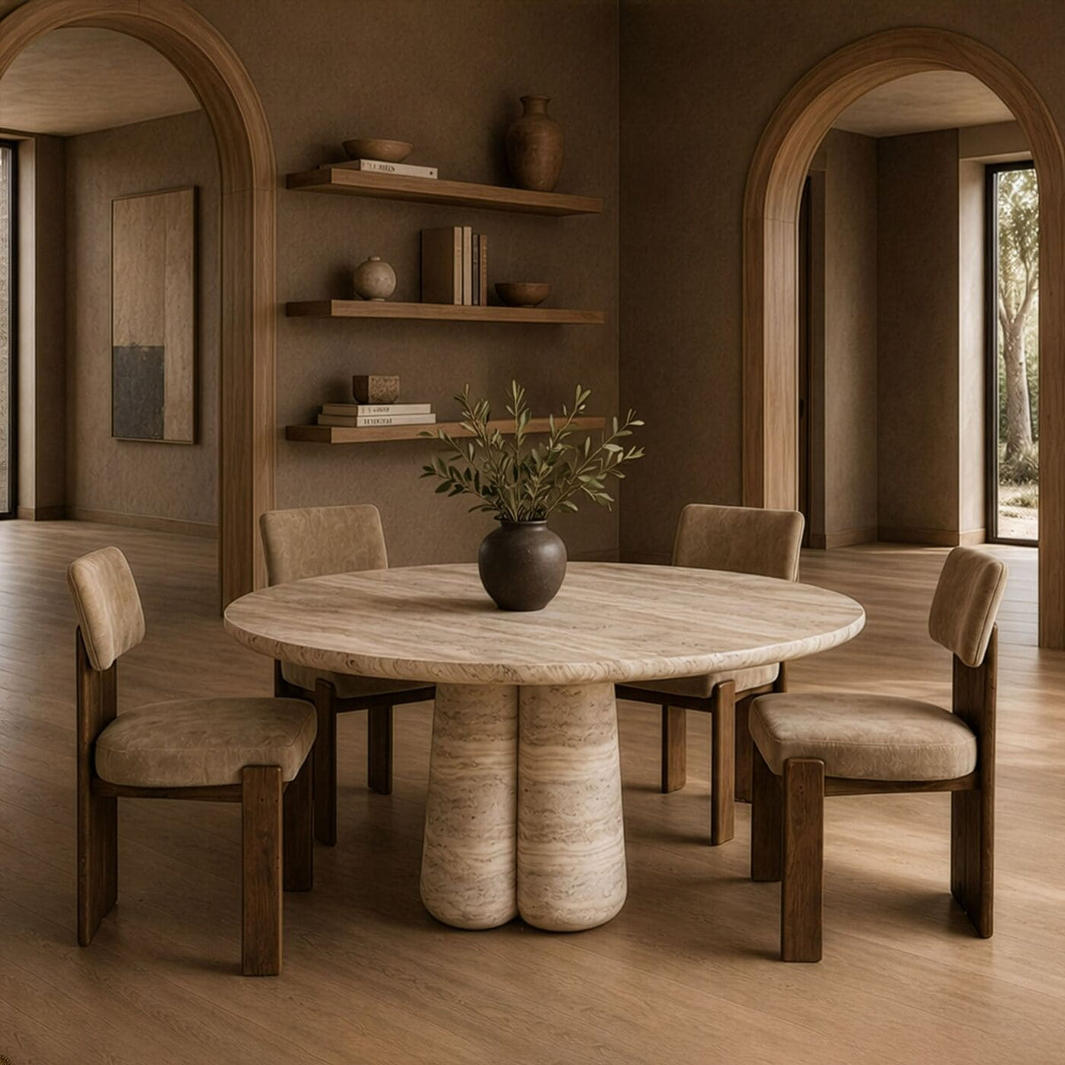 Doritte Modern Tan Upholstered Dining Chairs with Casters (Set of 2)