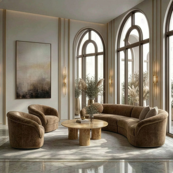 Elsah 131.5" Modern Brown Curved 2 Piece Sectional Sofa