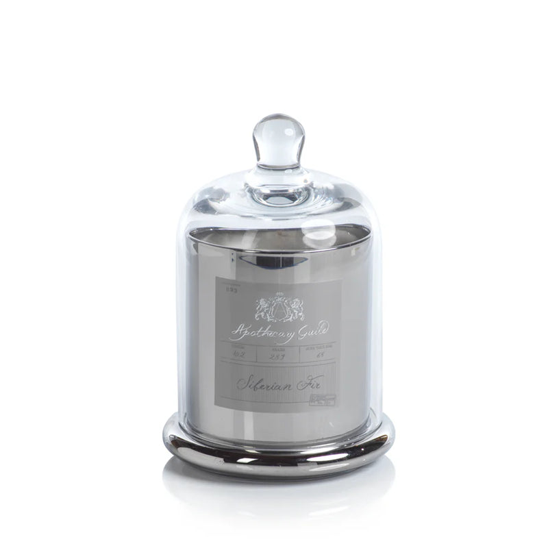 Apothecary Siberian Fir Scented Silver Candle with Glass Dome - Set 0f 4 (2 Sizes Available)