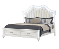 Goldie White Faux Leather and Wood Bed