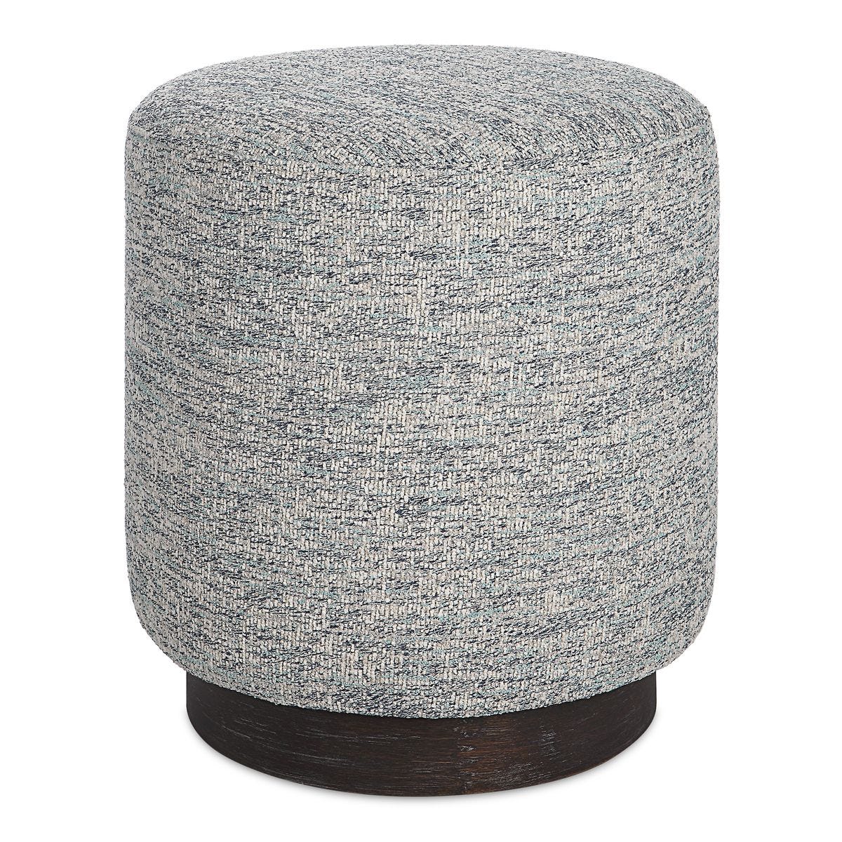 Messeta 16" Blue & White Tweed & Dark Walnut Oak Ottoman