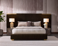 Tarrant Mink Fabric & Brushed Gold Channel King Bed