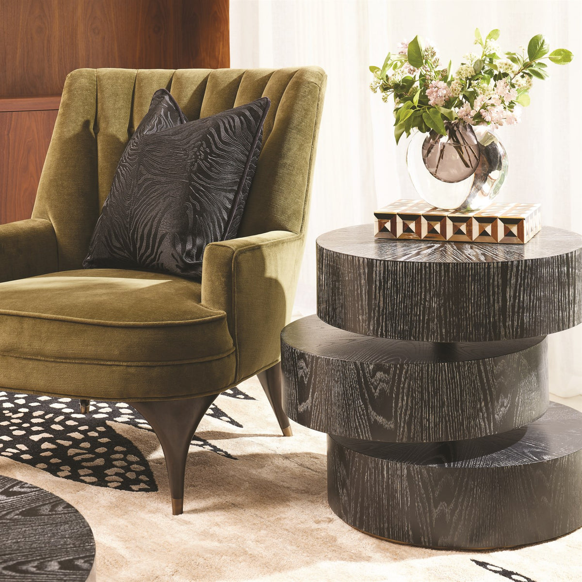 Channel Moss Green Velvet Accent  Chair