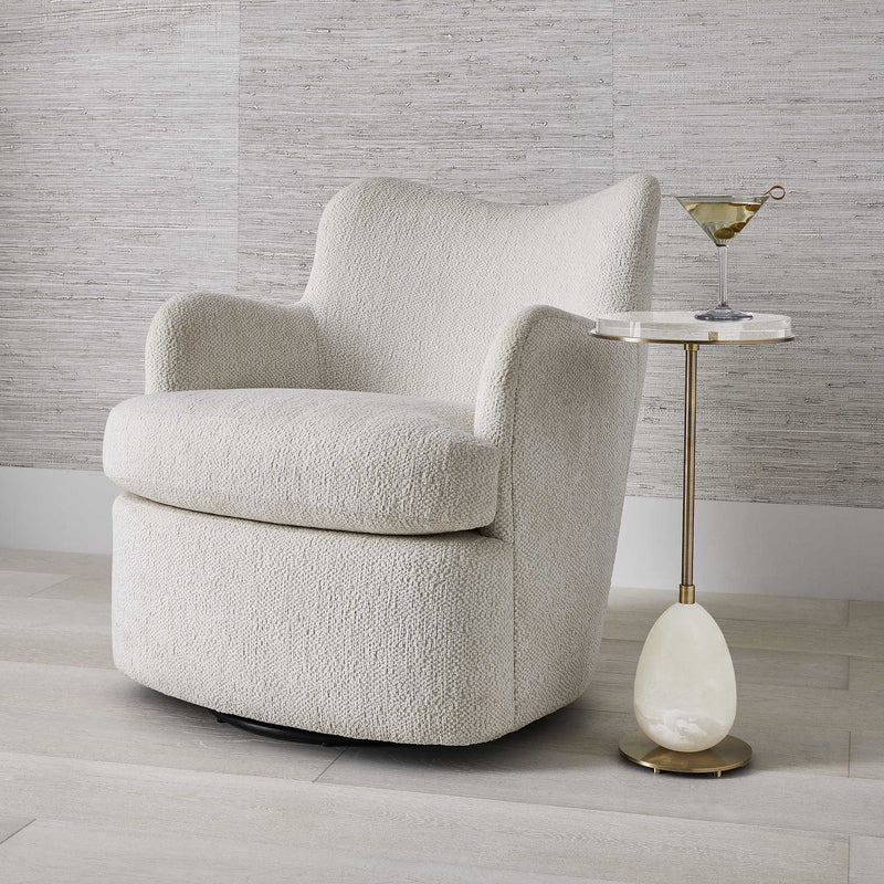 Geovanna Cream Chenille Swivel Chair