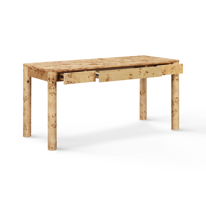 Meadow 60" Natural Burl 3 Drawer Desk