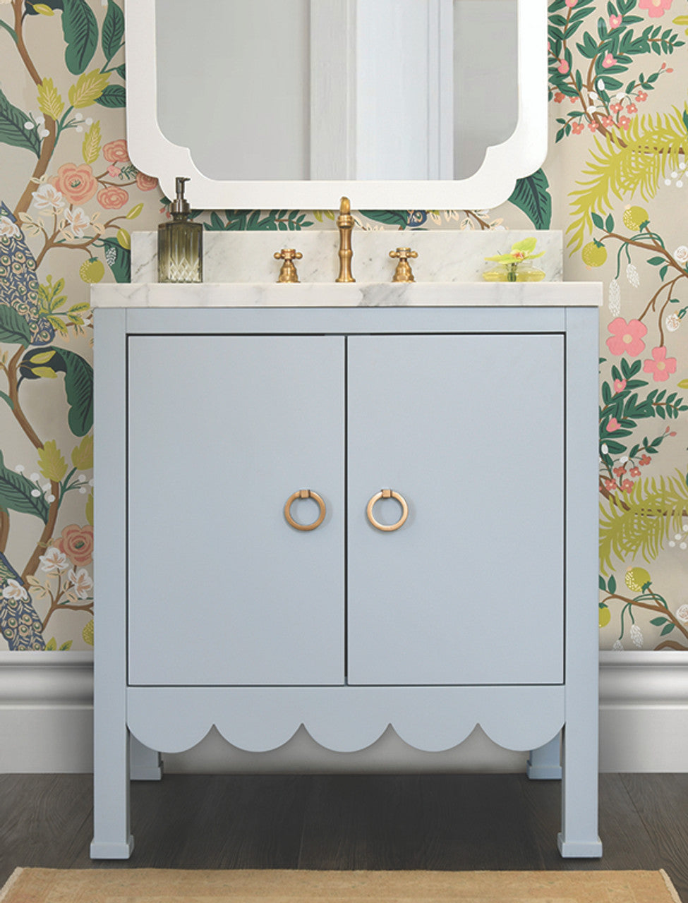 Marleigh 30.5" Light Blue Scallop & Marble Bath Vanity