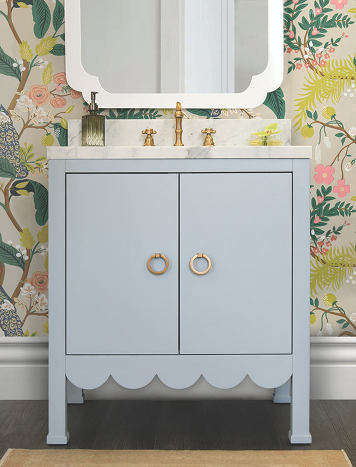 Marleigh 30.5" Light Blue Scallop & Marble Bath Vanity