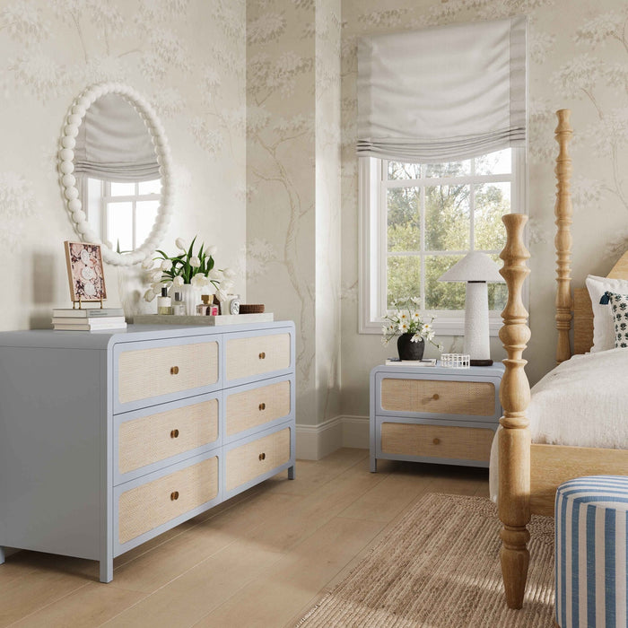 Ameline Pastel Blue Rattan 2 Drawer Nightstand