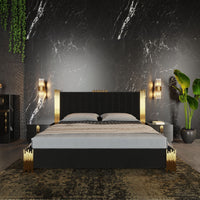 Aurelius Modern Black Velvet & Gold King Bed