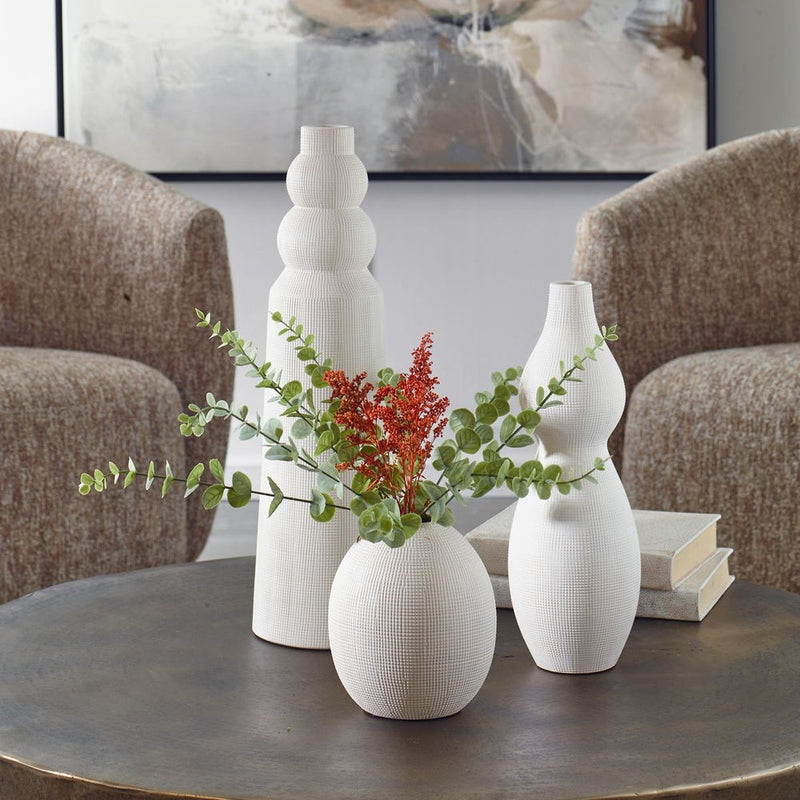 Silhouette White Vases, Set of 3