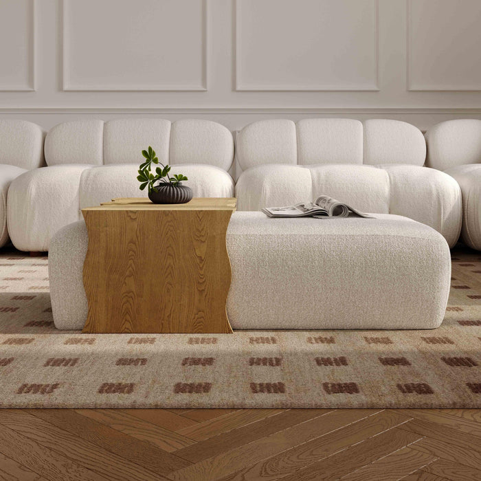 Spencer Cream Performance Basketweave Ottoman with Bridge Table