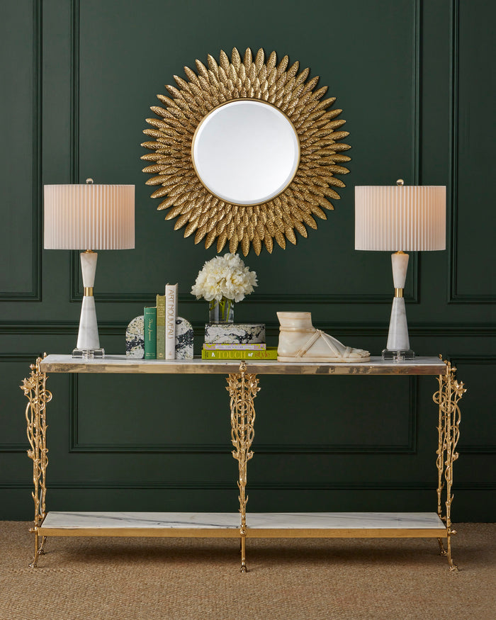 Fiore 72" White Marble & Polished Brass Console Table