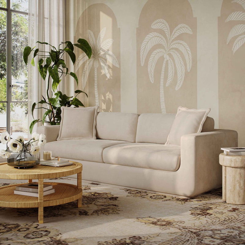 Aliana 90.5" Sand Upcycled Washed Velvet Sofa