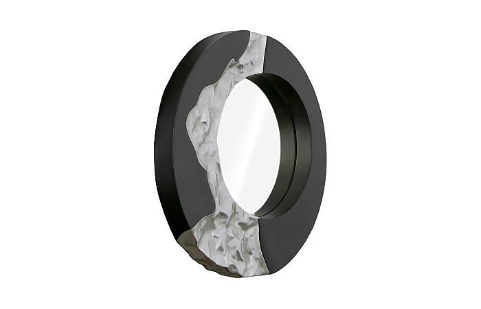 Mars 39" Black & Silver Leaf Modern Round Mirror