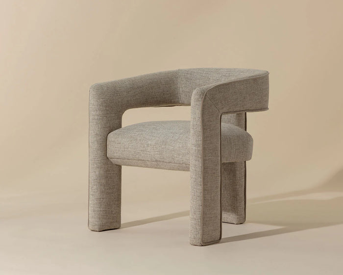 Krasner Sand Fabric & Mocha Piping Dining Armchair