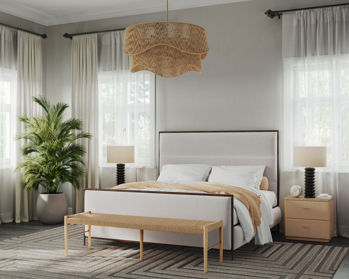 Yasmine Alabaster Performance Fabric & Antique Brass King Bed