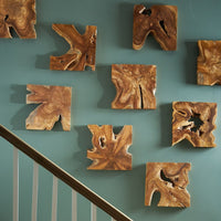 Honey Natural Teak Wood Wall Décor, Set of 9