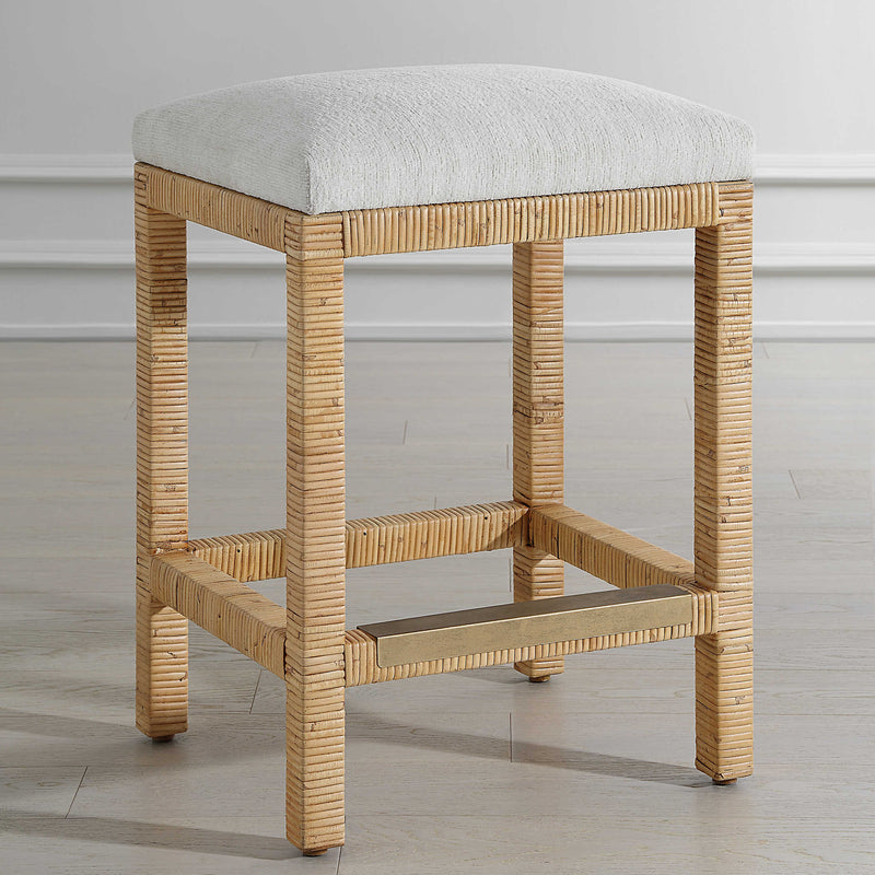 Mary Off White Natural Rattan Counter Stool